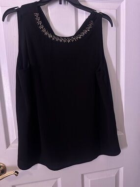 Eve Black Tank Top with Jeweled Neckline